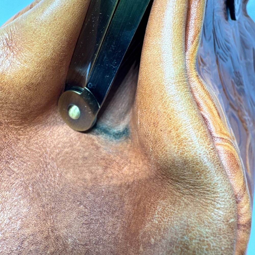 Patricia Nash Ferrara Frame Satchel Bag Tan Floral Embossed Genuine Leather - Picture 10 of 16